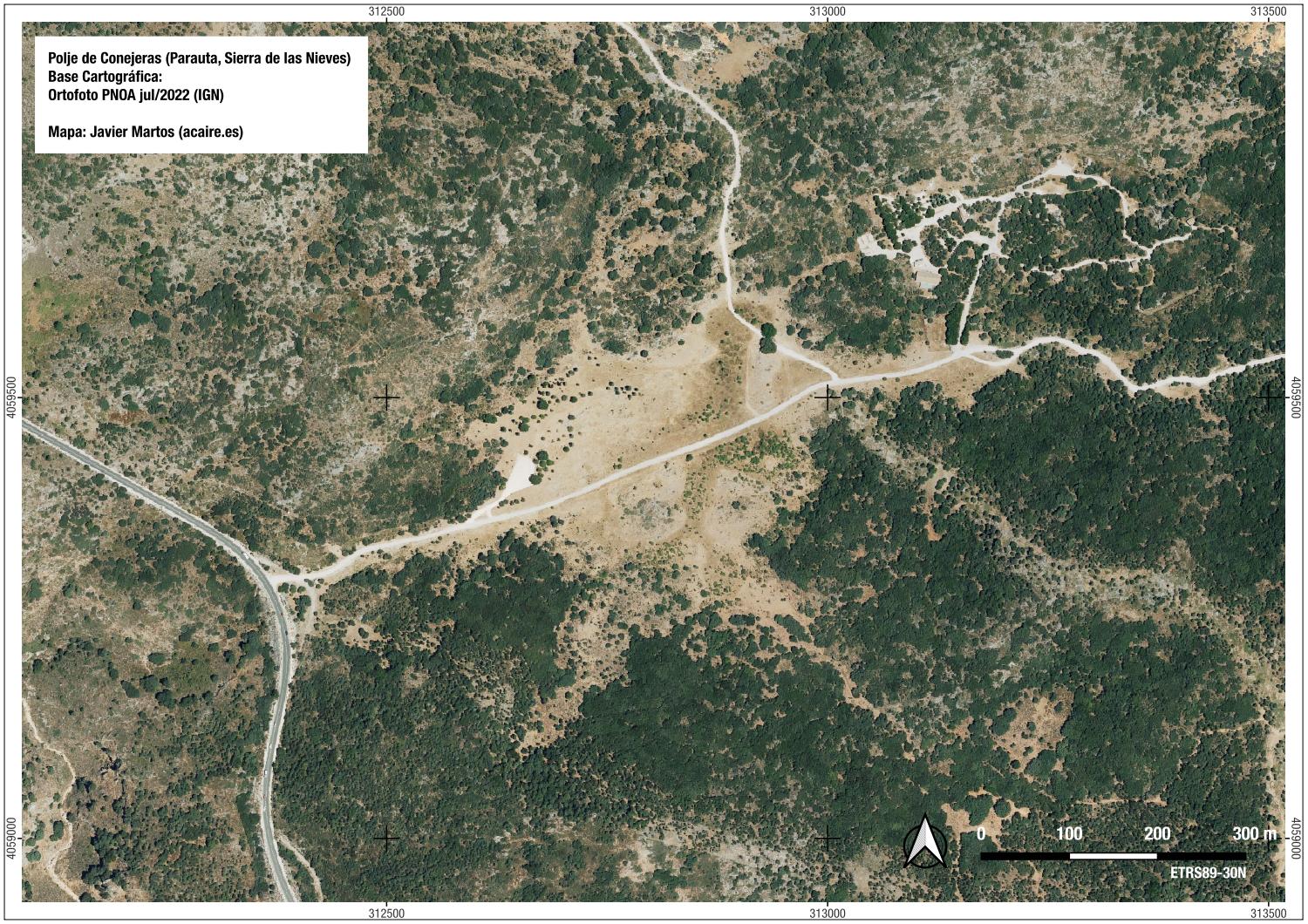 Poljé de Conejeras. Ortofoto jul/2022 (Mapa: Javier Martos)