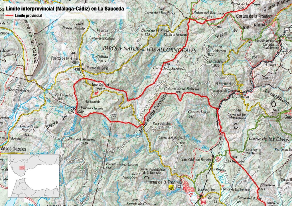 Límite interprovincial entre Málaga y Cádiz en La Sauceda